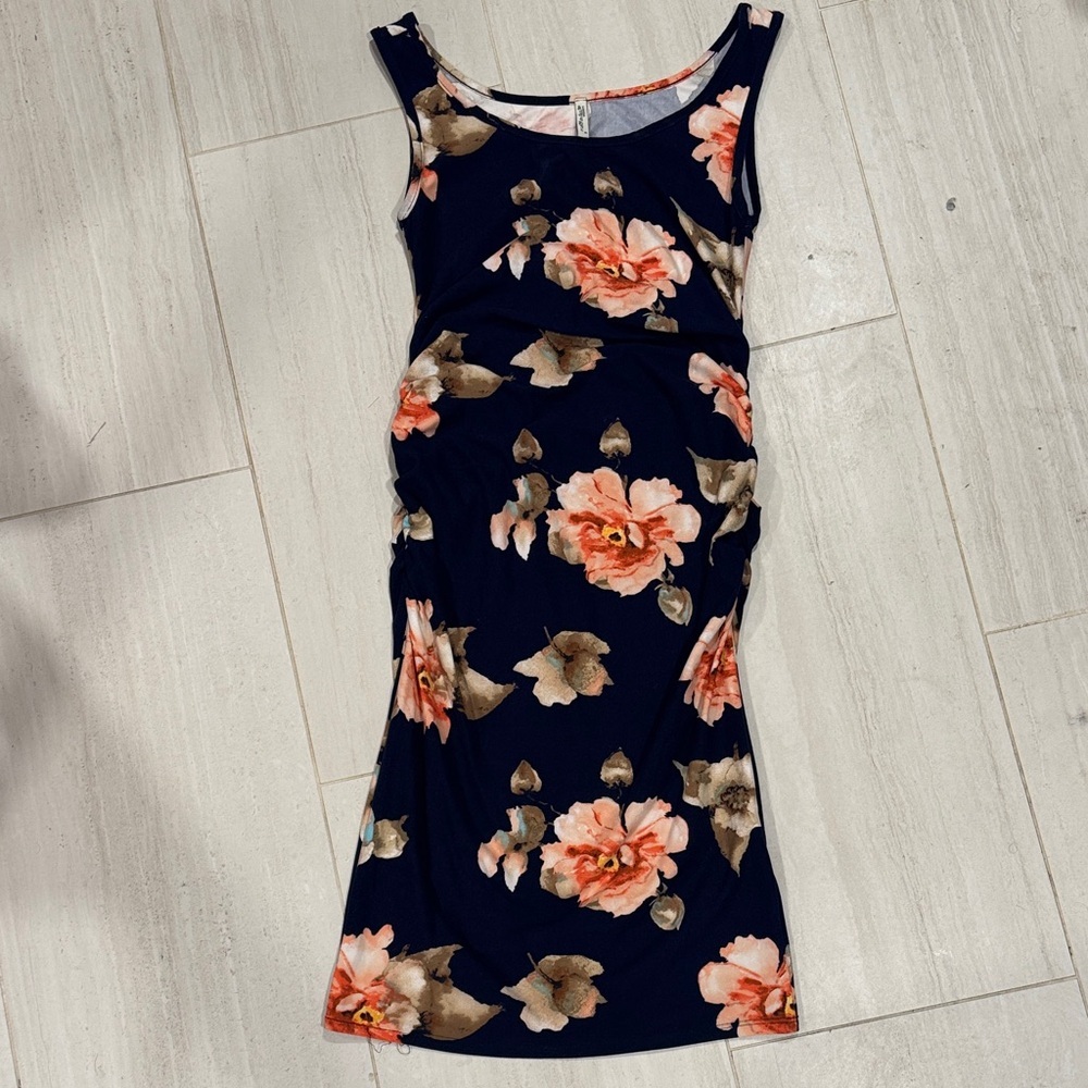 Mother Bee Maternity Floral Sleeveless Dress -‎ Navy and Pink size small